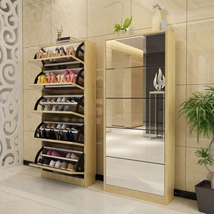 Moderne en bois Ultra-mince gain de place usage domestique armoire à chaussures rabattable tiroir Oblique arche à chaussures - Product Image 4