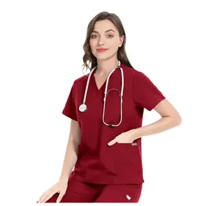 Combinaison de travail pour femmes, 14 couleurs, gommage facial, haute qualité, poche, col en V, deux pièces, uniforme de médecin, infirmières, vêtements de travail d'hôpital, épais - Product Image 2