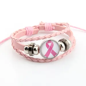 اليدوية مضفر شخصية مخصصة الشريط الوردي سحر سوار أساور التوعية بسرطان الثدي