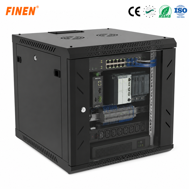 WS 19 Inch Wall Mount SPCC Steel Powder Coated Server Rack 12U Compact Design with Fan for Optical Fiber Distribution