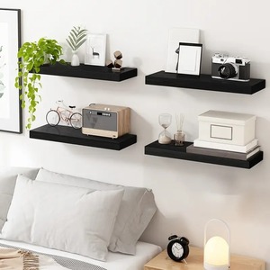 Étagères flottantes en bois modernes, 4 ensembles, invisibles, robustes, durables, étagères murales de rangement, noir et blanc, aspect rustique - Product Image 4