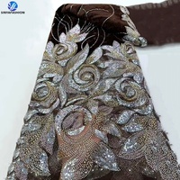 Nouveau design unique, tissus en dentelle de velours brodés de perles et de paillettes, magnifiques tissus en dentelle de velours pour femmes, pour la couture, avec perles et paillettes