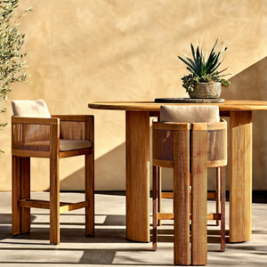 Table de bar extérieure en teck et corde, comptoir de jardin moderne à lignes verticales pour projets de villas et d'hôtels - Product Image 1