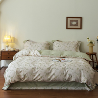 Ensemble de literie en coton brossé 100%, imprimé floral vintage, 4 pièces, housse de couette douce, épaisse et chaude pour l'automne et l'hiver, utilisation domestique