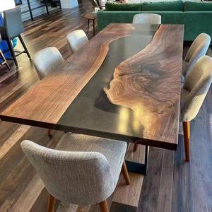 <span class=keywords><strong>Grande</strong></span> <span class=keywords><strong>table</strong></span> à manger moderne en <span class=keywords><strong>bois</strong></span> massif avec plateau en résine époxy, design imperméable et durable - Product Image 5
