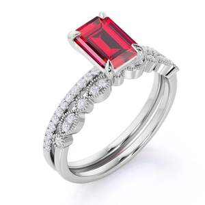 Bague de mariage en rubis taille émeraude 1,45 carat, en argent sterling 925 plaqué rhodium, style classique, bijou de fête pour anniversaire - Product Image 3