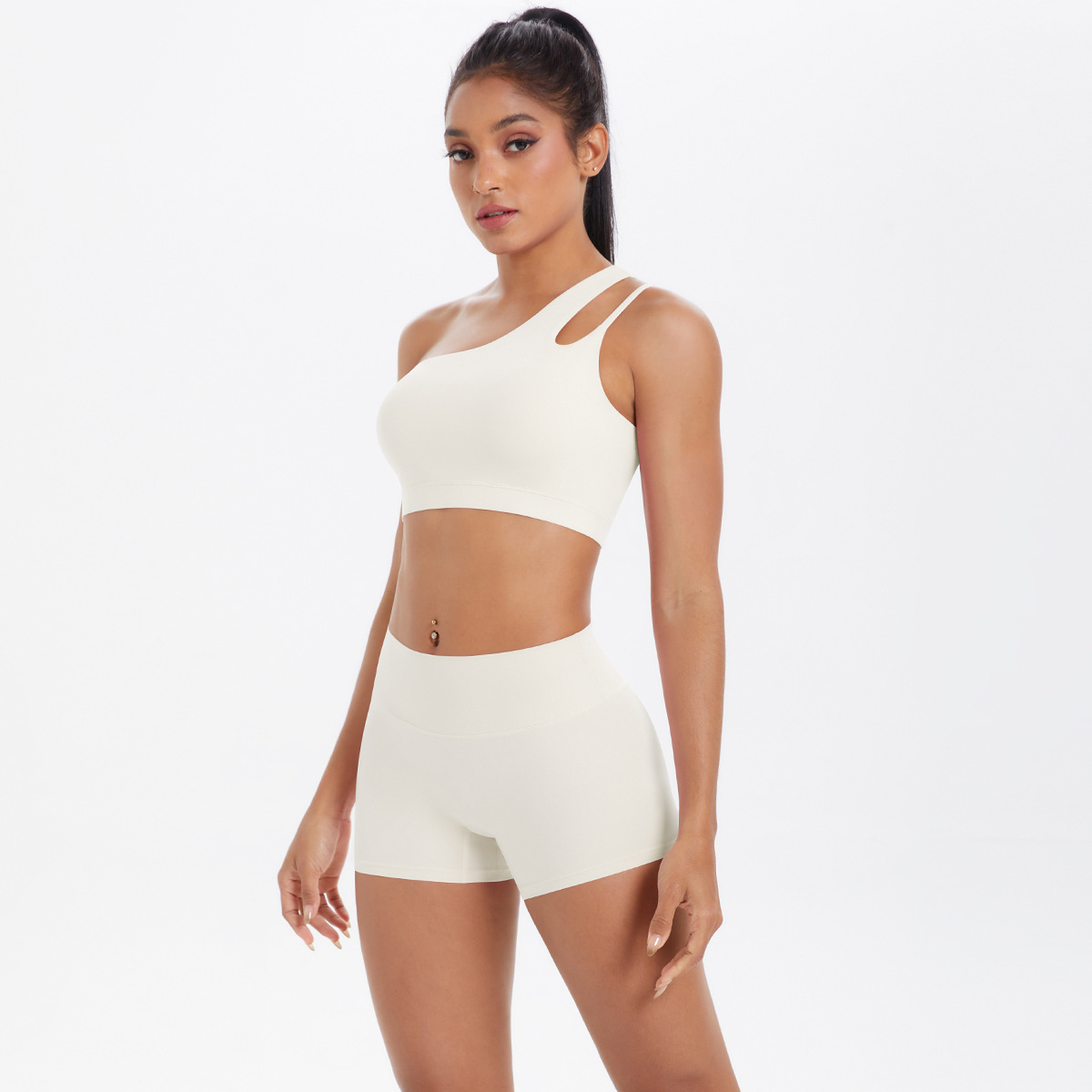 Women's Beautiful One-Shoulder Back Yoga Suit Tight-Fitting Hip-Lifting Quick-Drying Workout Set New Sports Two-Piece Set Shorts