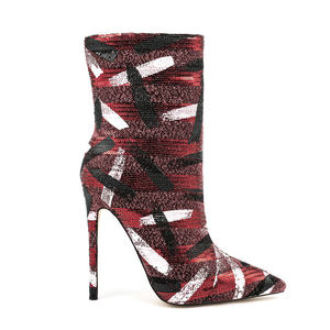 WETKISS 2023 מותאם אישית אדום כחול אפור גרפיטי גבוהה העקב הבוהן מחודדת קרסול מגפיים לנשים ובנות - Product Image 1