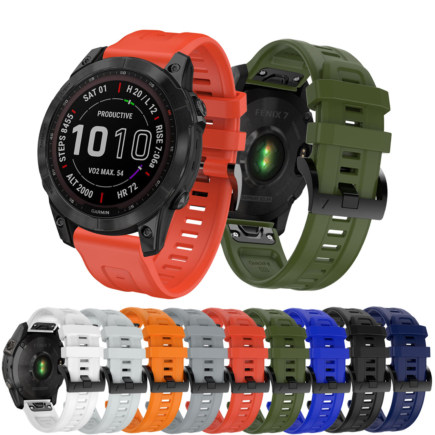 YHQ 22mm Official Quick Release Silicone Strap for Garmin Fenix Pro  Smart Watch Band