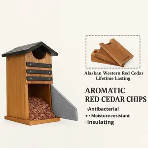 Maison d'oiseau extérieure en bois à motif solide avec fermeture à bouton à ouverture rectangulaire pour écureuils et animaux de compagnie - Product Image 3