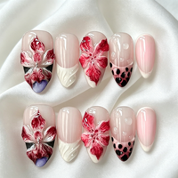 Faux Ongles à Presser Robustes en Gros, Luxe, 24 ou 30 Pièces, Motifs Mixtes, Forme Amande Naturelle, pour Mariage et Fête