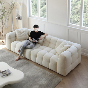 Modern minimalist <b>sofa</b>, retro cream style lamb fleece 3-seater straight couch <b>for</b> small living rooms - Product Image 4
