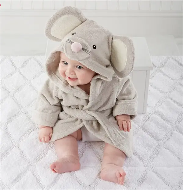 Toalha de bebê 100% algodão orgânico, com capuz, elefante cinza, bordado, com capuz, crianças, roupão de banho