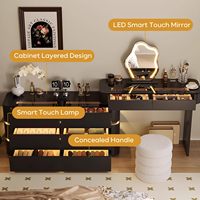 Coiffeuse moderne en bois massif avec miroir LED et tiroir éclairé, idéale pour chambre et salle de bain