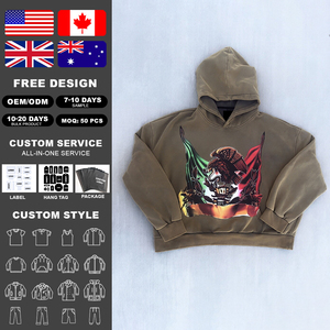 Sudadera con capucha personalizada para hombre, de felpa francesa, estilo oversized, lavado ácido, retro, con estampado urbano y efecto desgastado. - Product Image 2
