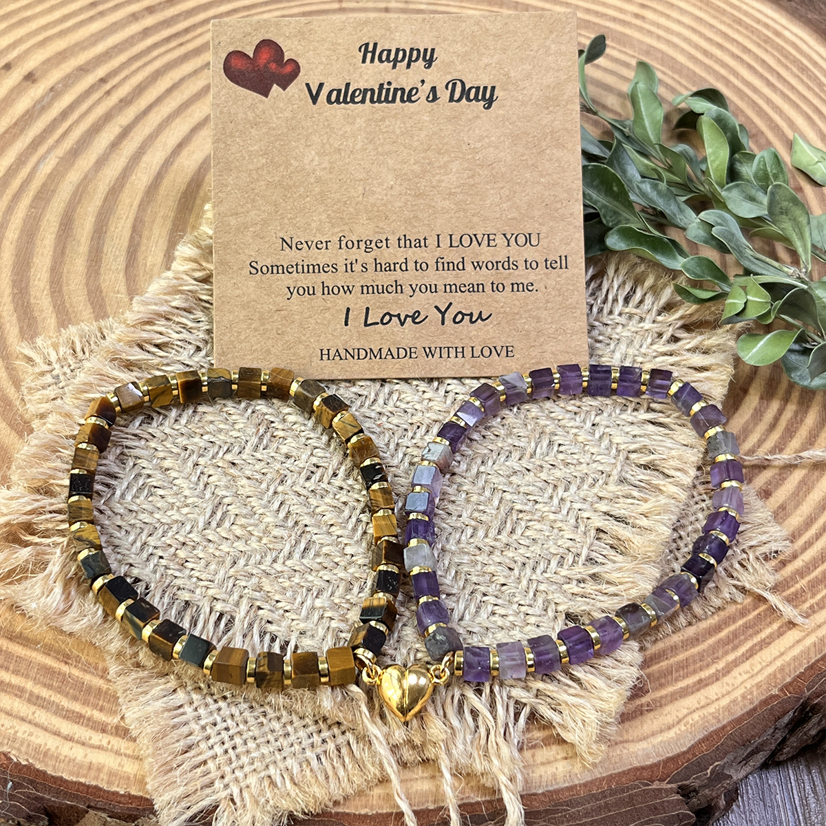 Bracelets de couple Oeil de Tigre et Améthyste