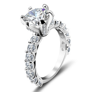Usine en gros argent 925 Original <span class=keywords><strong>3</strong></span> <span class=keywords><strong>carats</strong></span> brillant coupe passer <span class=keywords><strong>diamant</strong></span> Test D couleur Moissanite bague de mariage pour les femmes - Product Image 1