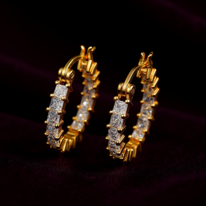 Orecchini a Cerchio E1017 in Oro con Cristalli e Strass, Lussuosi per Uso Quotidiano Femminile - Product Image 2