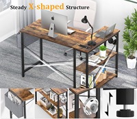 Bureau en métal avec prise USB, surface en bois réversible de 47 pouces, bureau d'angle pour petit espace avec sac de rangement, montage facile
