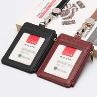 Dompet Kartu Identitas Premium dari Kulit PU dengan Kantong Koin, Resleting, Slot Kartu, Tali Leher, dan Tempat Kartu Identitas