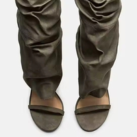 Bottes à talons hauts élégantes noires de haute qualité avec logo personnalisé, bottes à talons aiguilles à bout rond pour femmes, bottes mi-hautes