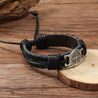 Bracelet en cuir tressé brun Saint-Benoît avec médaille en argent antique, réglable, bracelet religieux, bijoux de Noël