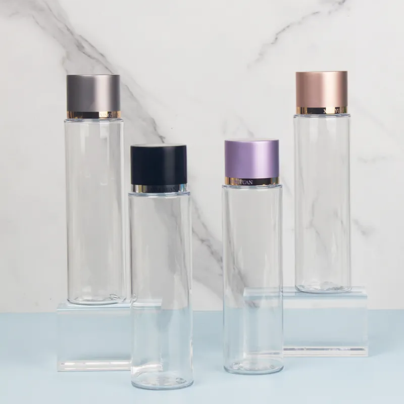 Custom Packaging Elegant Cylinder Design Toner Plastic Bottle With Lid 100Ml Face Moisturizer Gold Toner Bottle