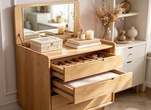 Premium Solid Oak 3 Drawer Dresser Dressing Cabinet With Detachable <b>Mirror</b> Bedroom Makeup <b>Vanity</b> Chest - Product Image 5