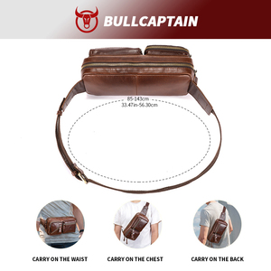 BULLCAPTAIN Bolso de Hombre Vintage de Cuero Genuino con Cierre, Impermeable, en Forma de Barril, para Deportes al Aire Libre, Casual, Multifuncional, para Correr - Product Image 4
