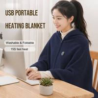 Châle chauffant portable en flanelle bleu marine, recharge USB, 3 niveaux de chauffe, minuterie, lavable en machine