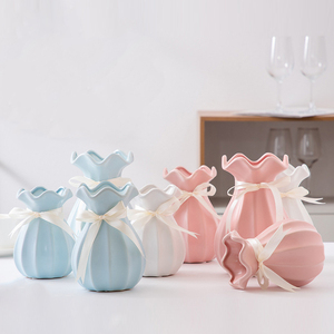 Jarrón de cerámica con rampa degradada Rosa nórdica, arreglo de cinta de seda acanalada ondulada, jarrón de brotes, Decoración de mesa de boda <span class=keywords><strong>para</strong></span> el hogar - Product Image 3