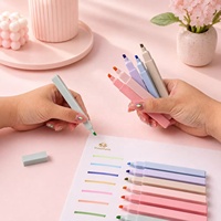 Ensemble de 6 surligneurs miniatures portables, couleurs pastel kawaii, pointe carrée, sans bavure, logo personnalisé pour l'école et le bureau