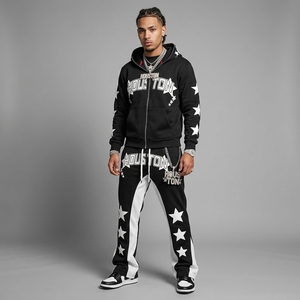 Completo Streetwear Personalizzato con Stampa DTG da <span class=keywords><strong>Uomo</strong></span>, Felpa Vintage con Cappuccio e <span class=keywords><strong>Pantaloni</strong></span> della <span class=keywords><strong>Tuta</strong></span>, <span class=keywords><strong>Tuta</strong></span> Casual da 2 Pezzi da <span class=keywords><strong>Uomo</strong></span> - Product Image 1
