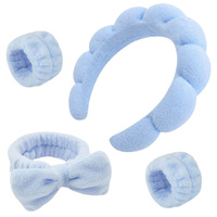 Ensemble de bandeaux légers unisexes pour spa et maquillage, motif fleurs, 5 pièces, avec éponge, oreilles d'ours, pince à cheveux et bracelet pour adolescentes/femmes, couleur foncée