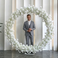Arche florale en acier inoxydable de 2 mètres pour hall d'exposition, toile de fond de mariage - Fleurs artificielles roses et hortensias