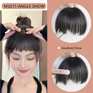 LH27 Peluca de Cabello Humano con Flequillo, Clip para Fijar, Negro Natural, Flequillo Corto para Mujer, Estilo Anime, Flequillo Sin Costuras - Product Image 2