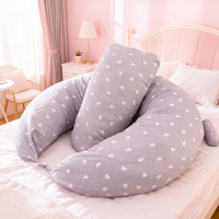 Oreiller de grossesse en forme de C avec cœurs, soutien abdominal en coton doux, oreiller d'allaitement multifonctionnel pour femmes enceintes