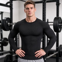 T-shirt de compression sans coutures à manches longues, séchage rapide, respirant, extensible dans les 4 sens, pour la gym, la course, l'entraînement, sous-vêtement technique pour homme, soutien musculaire