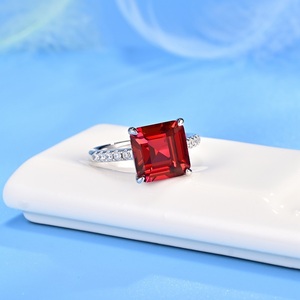 925 <b>silver</b> ruby <b>ring</b>, <b>emerald</b> cut light luxury diamond four claw women's <b>ring</b> - Product Image 2