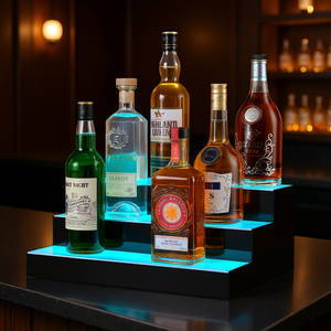Estante de Bar de 3 Niveles con Iluminación LED, 16 Pulgadas, Acrílico, Exhibidor de Botellas de Licor, Montaje en Pared, Mueble de Bar Moderno y Contemporáneo - Product Image 2