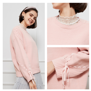 <span class=keywords><strong>Pull</strong></span> en maille rose pour femme avec manches à nœud, Roupas Femininas Da <span class=keywords><strong>Moda</strong></span> - Product Image 4