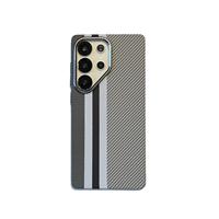 Coque arrière rigide en fibre de carbone à motif quadrillé avec charge magnétique sans fil pour Samsung S23 S24 S25 S26 PLUS ULTRA, étui de protection métallique pour appareil photo