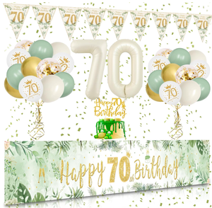 Décorations <span class=keywords><strong>de</strong></span> fête d'<span class=keywords><strong>anniversaire</strong></span> 40-70 ans vert sauge et blanc : Bannières, drapeaux, <span class=keywords><strong>chemin</strong></span> <span class=keywords><strong>de</strong></span> <span class=keywords><strong>table</strong></span>, ballons en aluminium 0-9, ballons imprimés, décorations <span class=keywords><strong>de</strong></span> gâteau - Product Image 2