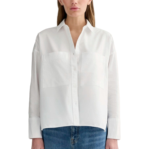 <span class=keywords><strong>Camisa</strong></span> Casual de Algodón para <span class=keywords><strong>Mujer</strong></span>, <span class=keywords><strong>Blanca</strong></span>, <span class=keywords><strong>Manga</strong></span> Larga, Cómoda, con Bolsillos, para Uso Diario, Corte Holgado, Suave, con Logotipo Personalizado de Fábrica - Product Image 1