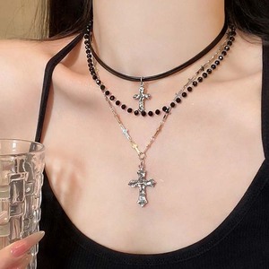 Collier pendentif croix métallique gothique <span class=keywords><strong>punk</strong></span> Y2K pour femmes, hommes et amoureux, colliers vintage multicouches à perles, bijoux <span class=keywords><strong>EMO</strong></span> des années 90, cadeau - Product Image 5