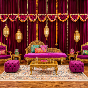 Conjunto de Sofás y Sillas de Estilo Mughal para la Noche de Sangeet, Sofá Italiano con Tallados Elaborados para Bodas, Conjunto de Sofá y Sillas para Bodas Musulmanas - Product Image 1