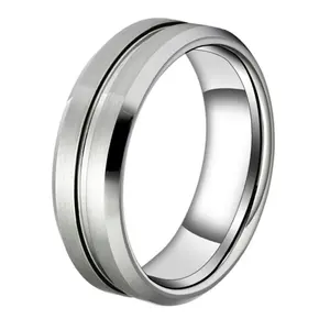 タングステンカーバイドバンド結婚指輪6mmブラッシュドシルバーメンズジュエリーsize6〜size14