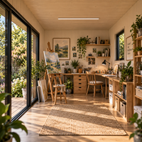 Studio d'art préfabriqué pour jardins résidentiels au Royaume-Uni, Pod d'atelier musical créatif isolé avec grandes fenêtres et design intérieur personnalisé