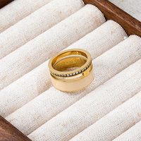 Fenny Hochwertiger 18K PVD-Vergoldeter Breiter Ring Zweischichtig mit Zirkonia-Besatz Emaille Kühner Retro-Schmuck Edelstahl Großhandel