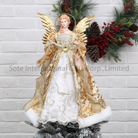 Décoration d'arbre de poupée de Noël ange de 40CM en or brillant de haute qualité OEM Aile en métal Décoration d'arbre de Noël à paillettes faite à la main